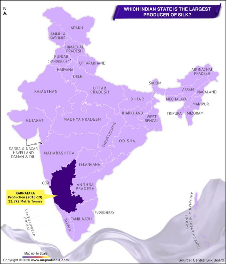 Map of India Highlighting the Largest Silk Producing State
