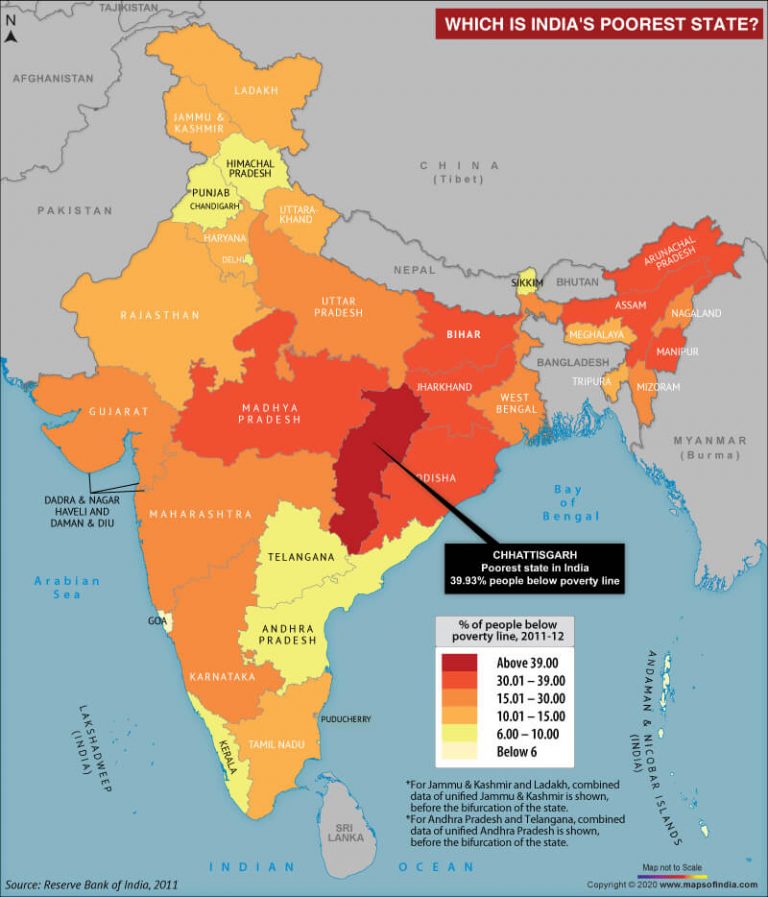 Map of India Highlighting the Poorest State