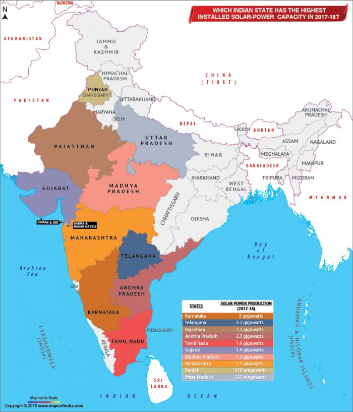 Which Indian State Has The Highest Installed Solar Power Capacity In 2017 18 