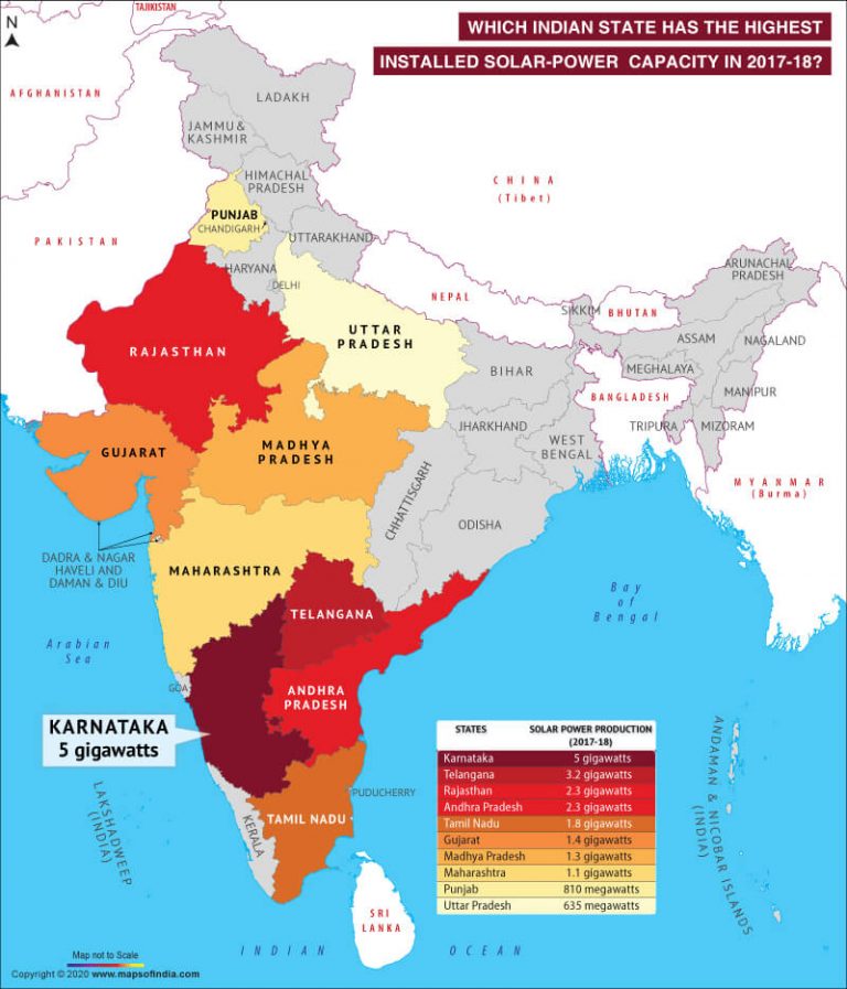 Which Indian State Has The Highest Installed Solar-Power Capacity In 2017-18?