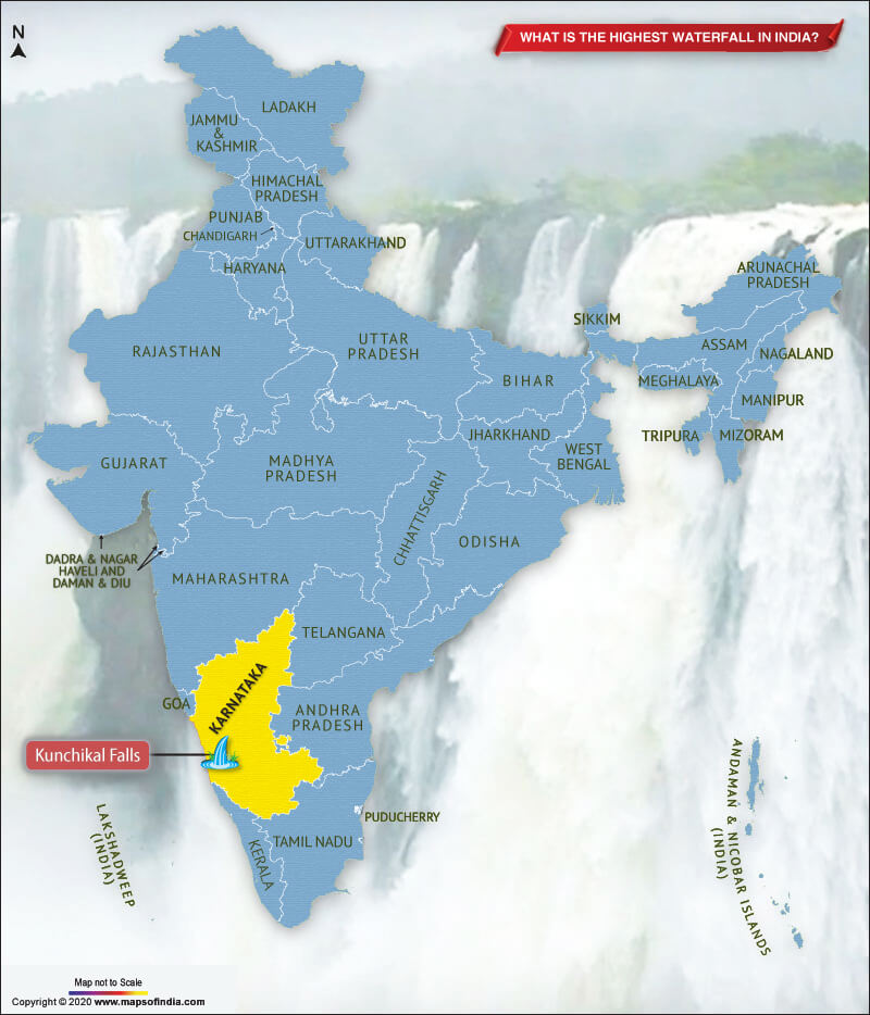 Map Highlighting the Location of the Highest Waterfall in India