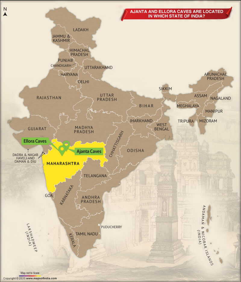 Map Highlighting Location of Ajanta and Ellora Caves in India