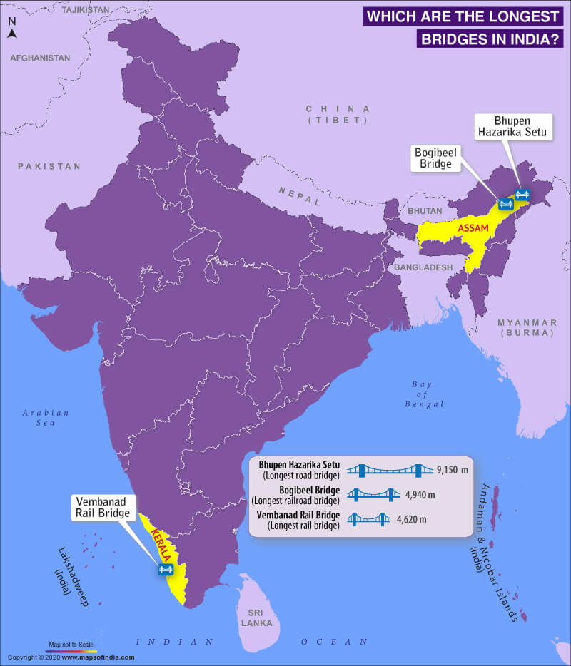 Map Highlighting the Longest Bridges in India