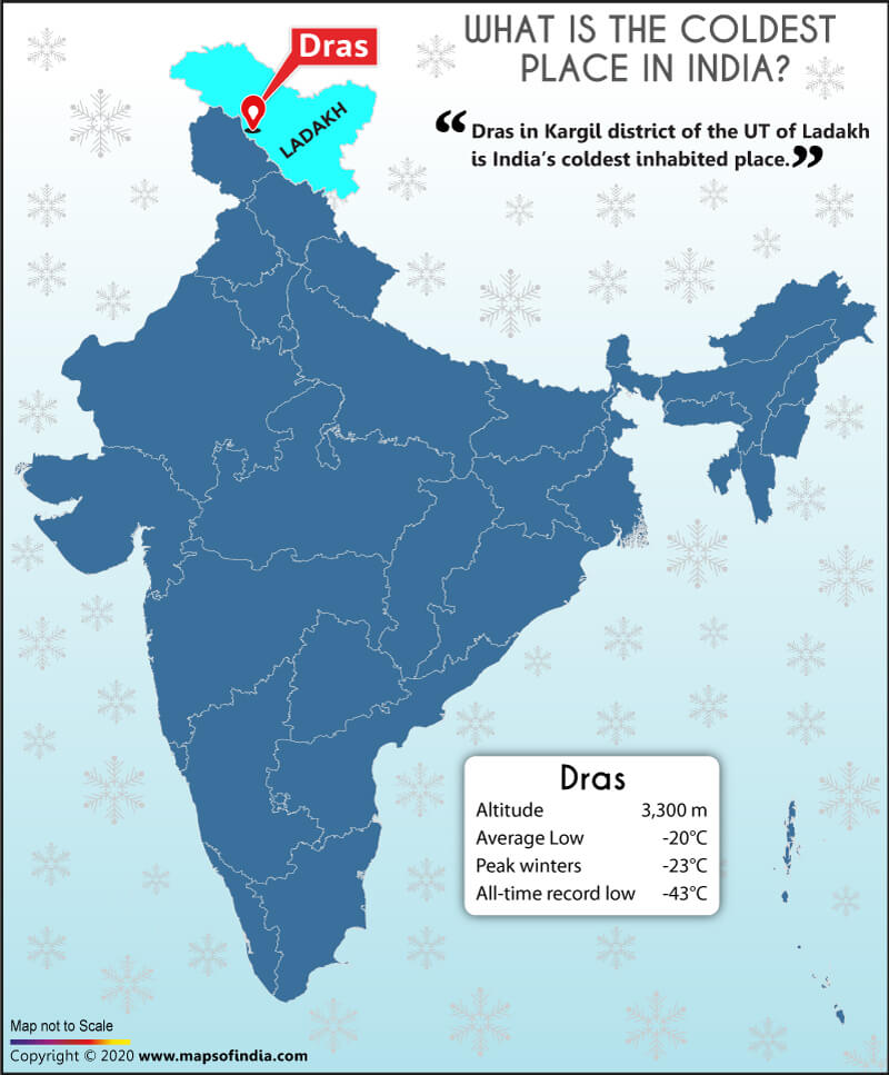 Map Showing Location of the Coldest Place in India