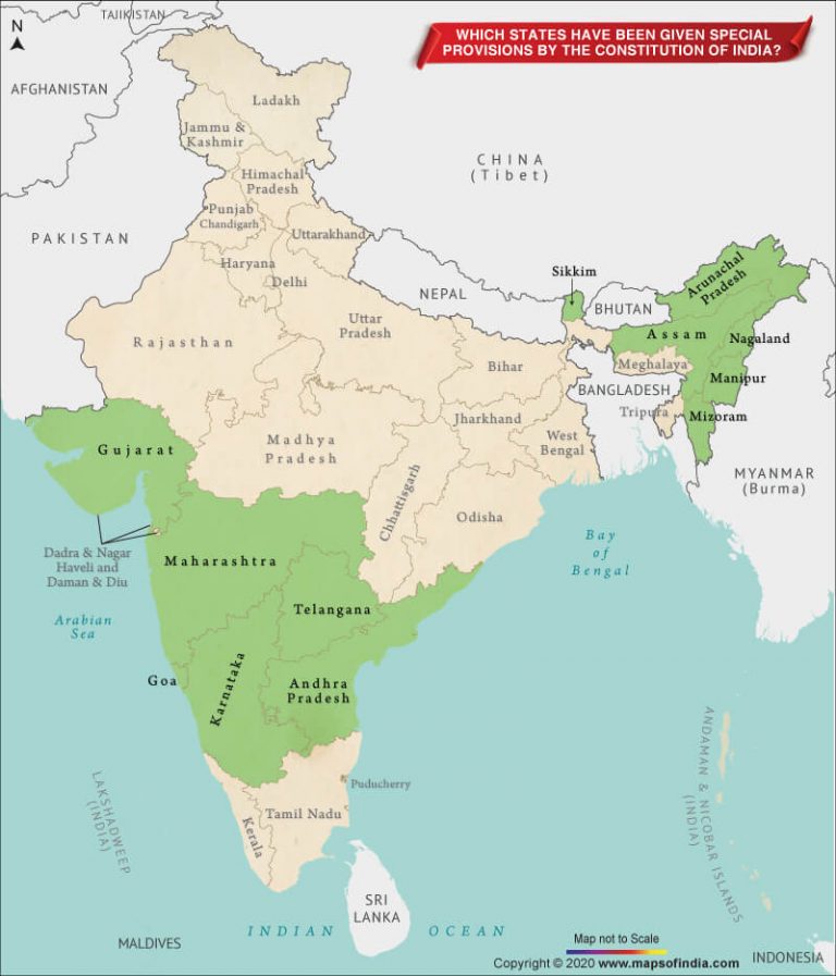 Map Showing States which have been Given Special Provision by the Constitution of India