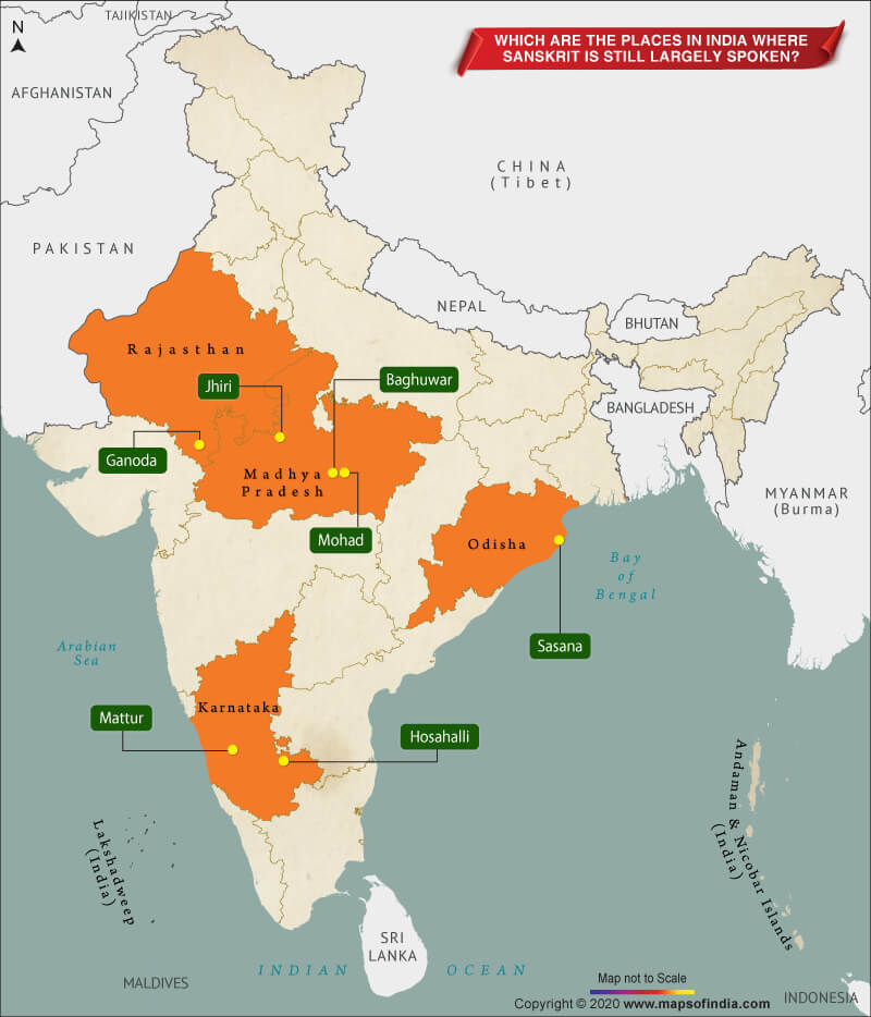 Map of India Showing States where Sanskrit is Still Largely Spoken