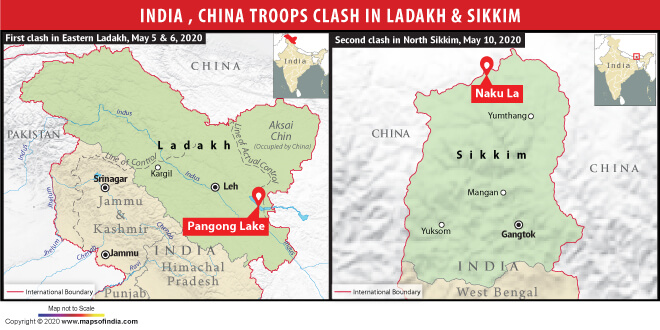 Map Showing Location of India and China Troops Clash in Ladakh and Sikkim