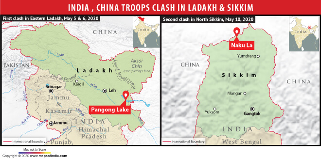 Map Showing Location of India and China Troops Clash in Ladakh and Sikkim Map Showing Location of India and China Troops Clash in Ladakh and Sikkim