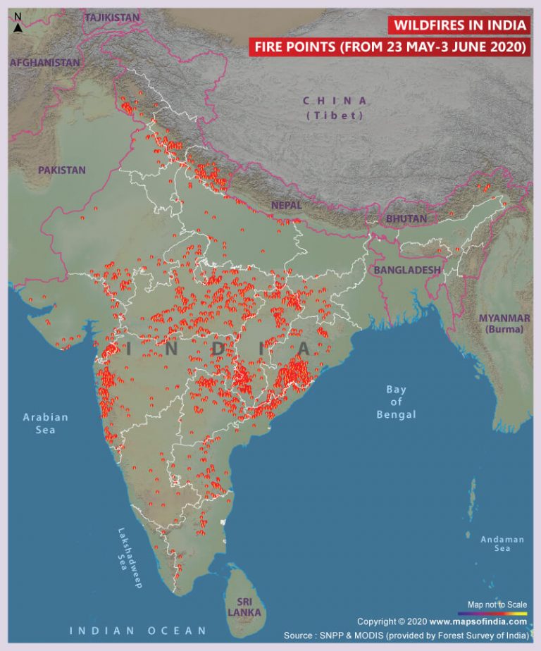 Map Showing Wildfires in India