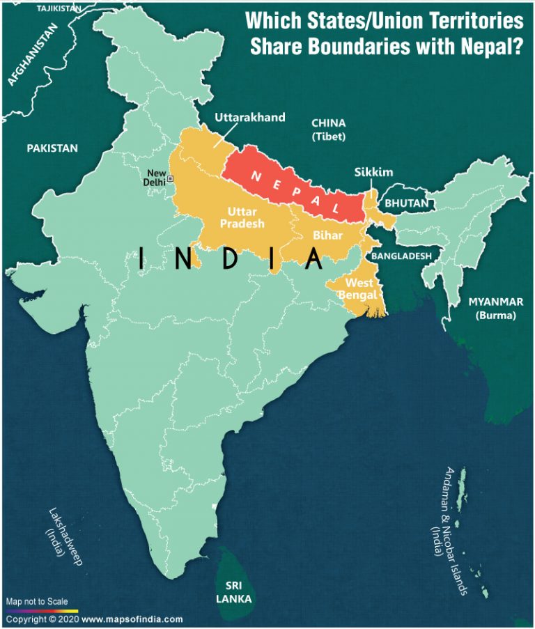 Map of India Showing States which Share Boundaries with Nepal
