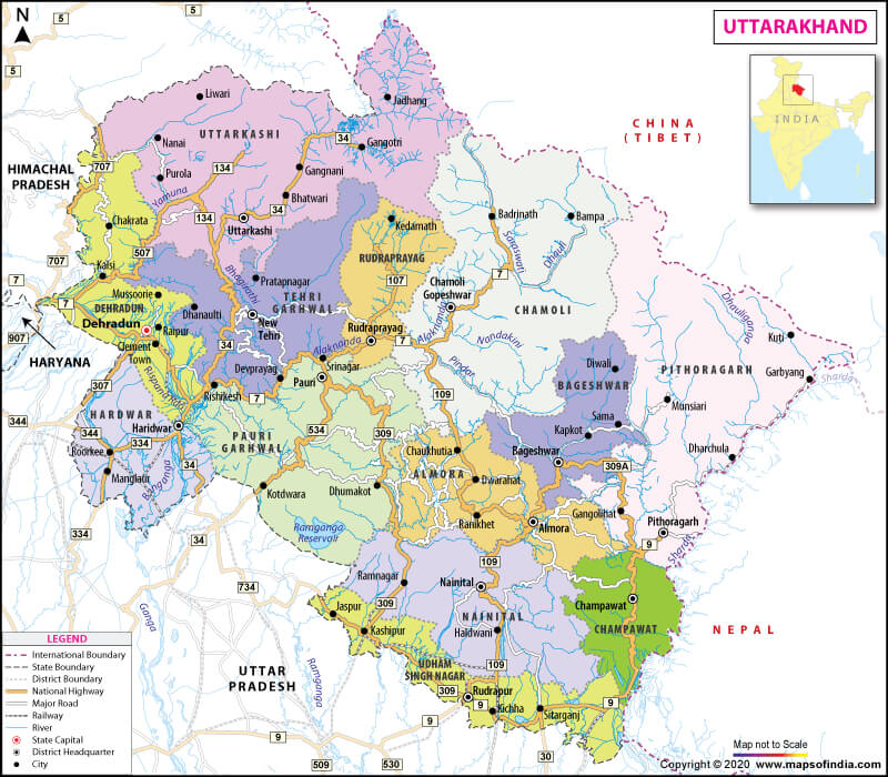 Map of Uttarakhand