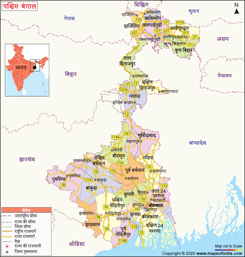 पश्चिम बंगाल राज्य का नक्शा