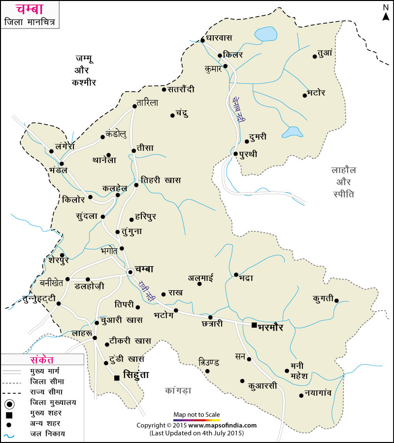 चंबा जिला नक्शा (मानचित्र)