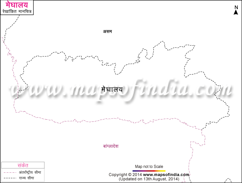 मेघालय का रेखांकित मानचित्र