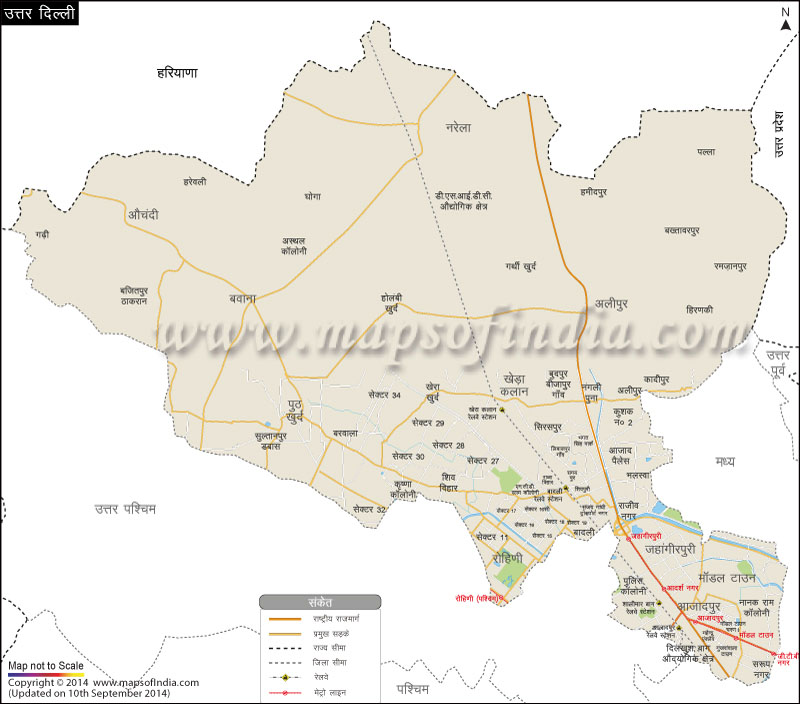 उत्तरी दिल्ली जिले का नक्शा