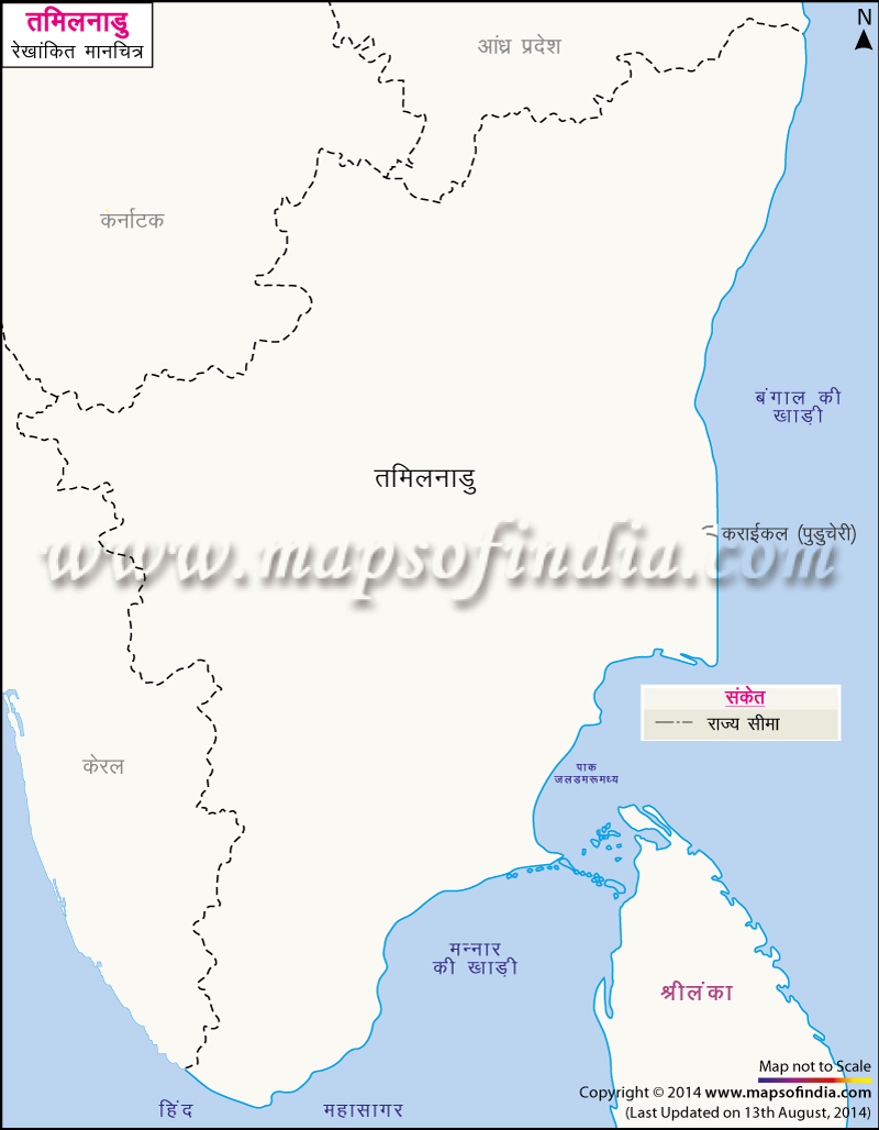 तमिलनाडु का रेखांकित नक्शा