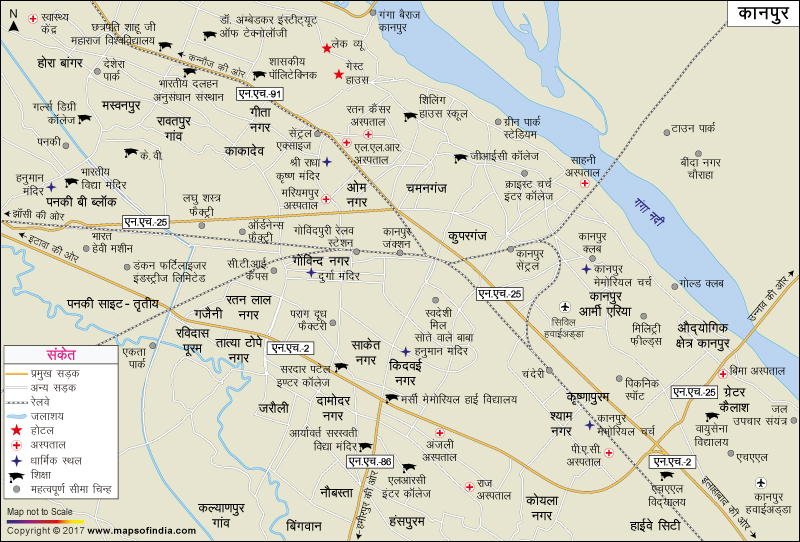 कानपुर शहर का  नक्शा