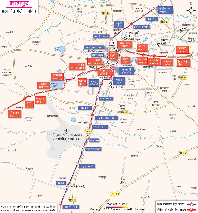 नागपुर मेट्रो का नक्शा (प्रस्तावित)