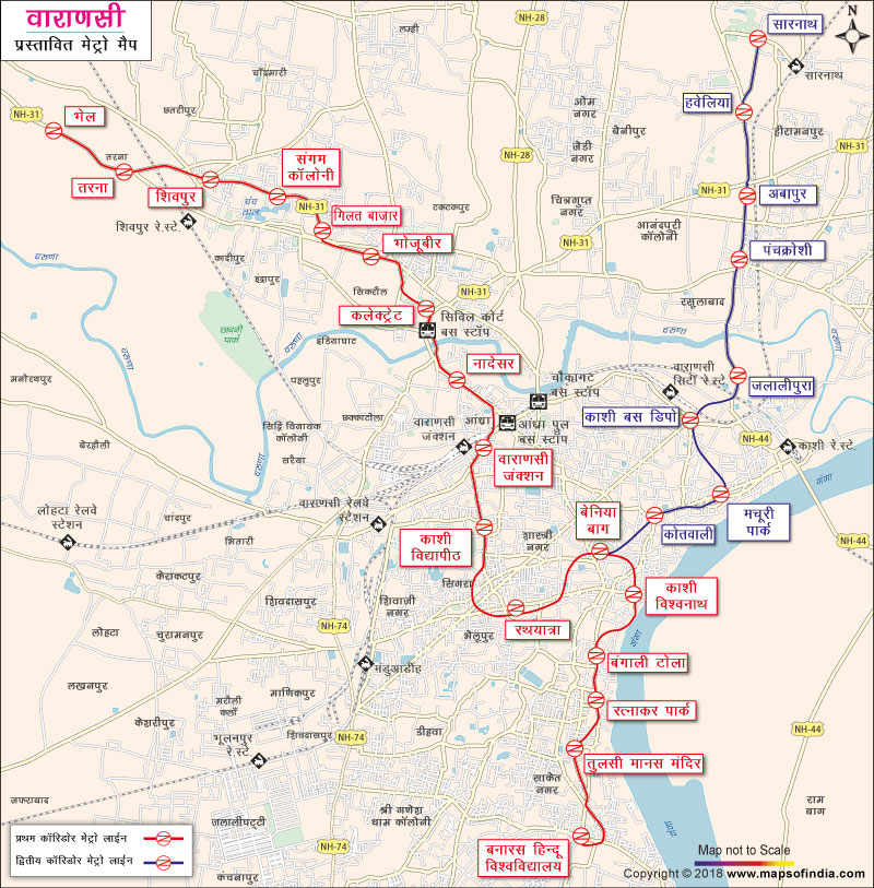वाराणसी मेट्रो का नक्शा (प्रस्तावित)