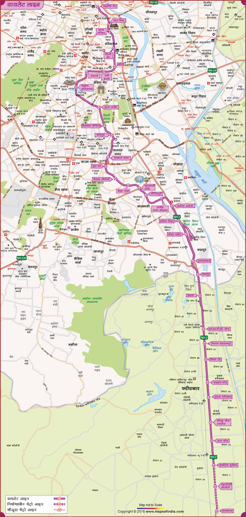 दिल्ली मेट्रो वायलेट लाइन का नक्शा