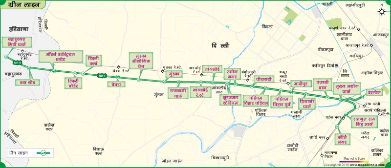 दिल्ली मेट्रो ग्रीन लाइन का नक्शा