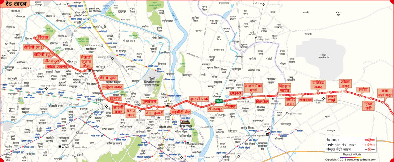 दिल्ली मेट्रो रेड लाइन का नक्शा