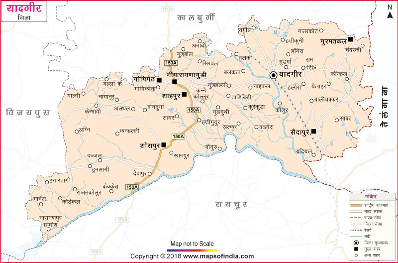 यादगीर जिले का नक्शा