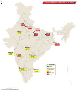 Air Quality Index (AQI) of the Biggest Cities in India as on 17th Jan, 2019