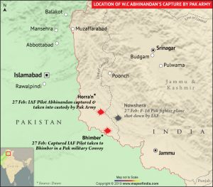 Map Depicting Location from where IAF Pilot Abhinandan was Captured