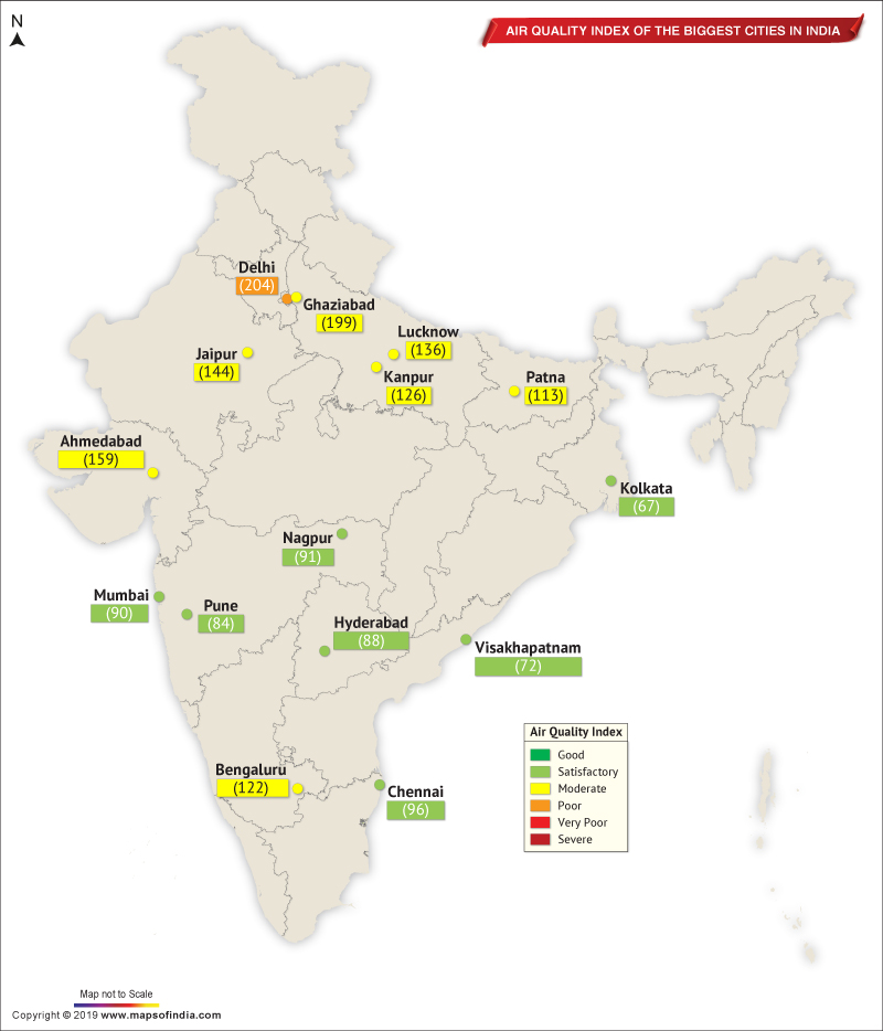 Air Quality Index of The Biggest Cities in India09042019 Live Blog Maps of India
