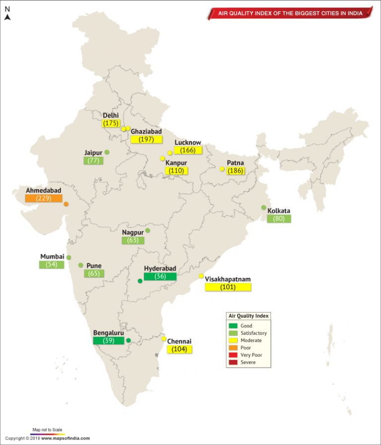 Map Showing Air Quality Index of The Important Cities in India as on June 13, 2019 Live Blog