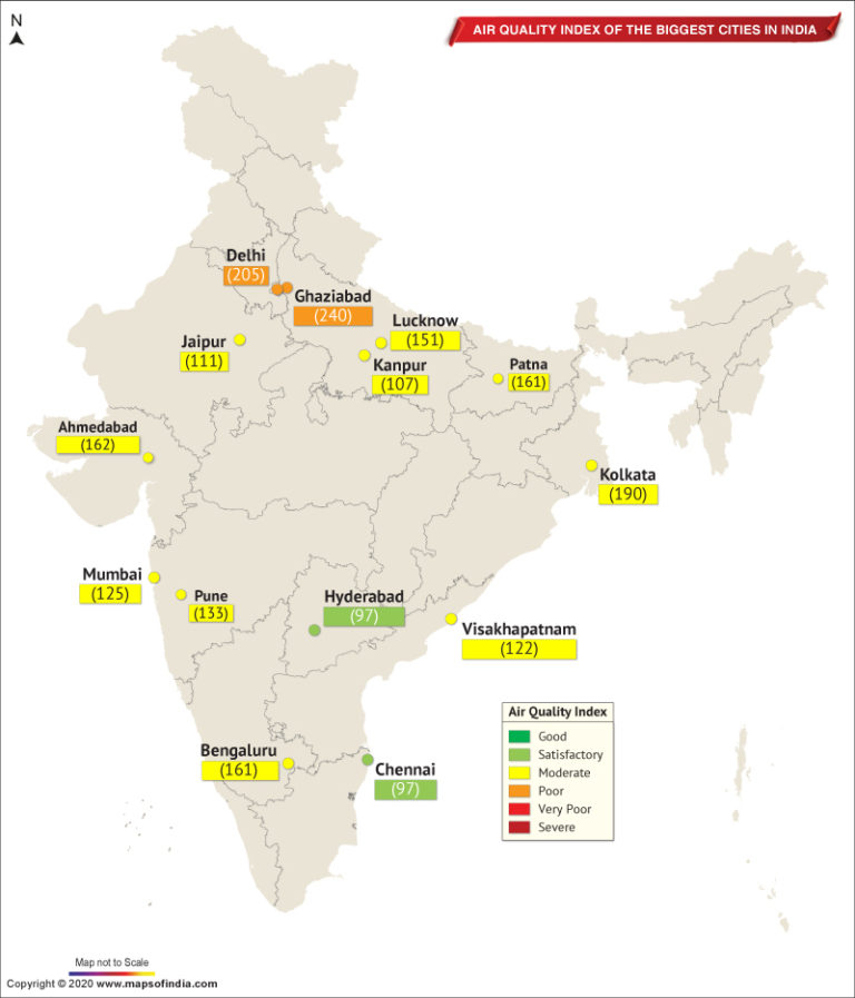 Map Showing Air Quality Index of The Important Cities in India as on Mar 03, 2020 Live Blog