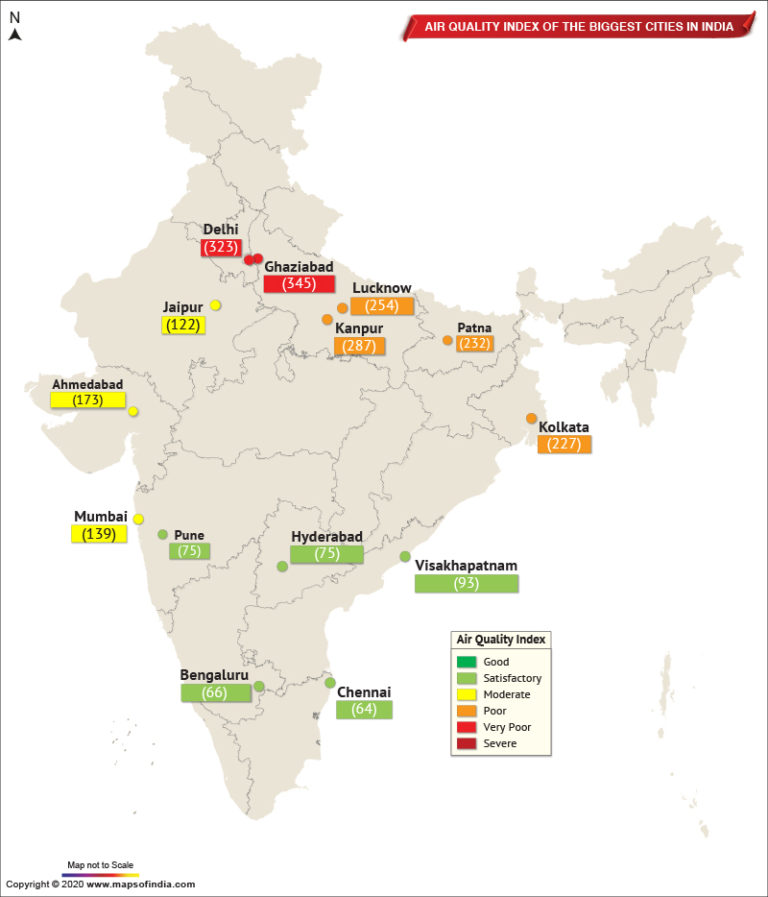 Map Showing Air Quality Index of The Important Cities in India as on Feb 11, 2020 Live Blog