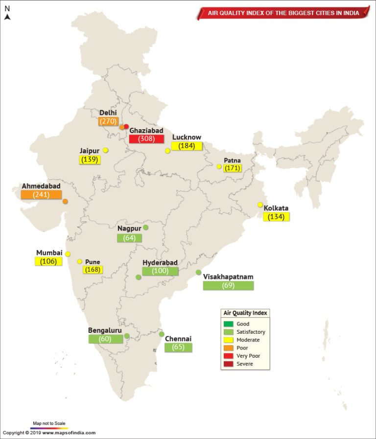 Map Showing Air Quality Index of The Important Cities in India as on Oct 15, 2019 Live Blog
