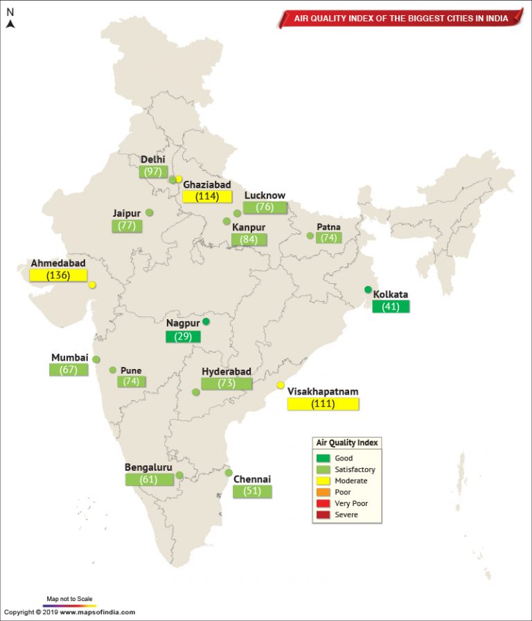 Map Showing Air Quality Index of The Important Cities in India as on Aug 20, 2019 Live Blog