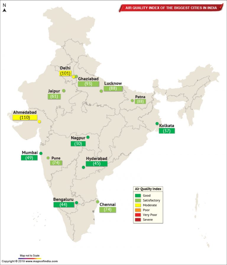 Map Showing Air Quality Index of The Important Cities in India as on Aug 30, 2019 Live Blog