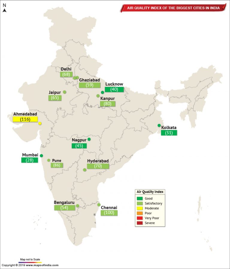 Map Showing Air Quality Index of The Important Cities in India as on Sep 30, 2019 Live Blog