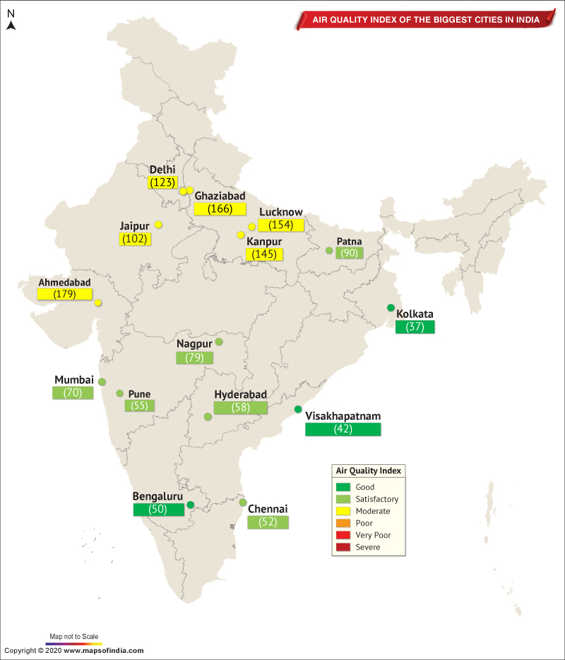 Map Showing Air Quality Index Of The Important Cities In India As On May 15 2020 Live Blog Maps Of India