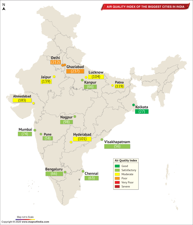 Map Showing Air Quality Index of The Important Cities in India as on May 19, 2020 Live Blog