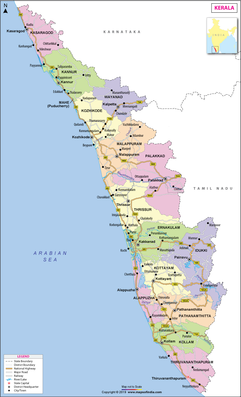 Kerala Map State Fact And Travel Information