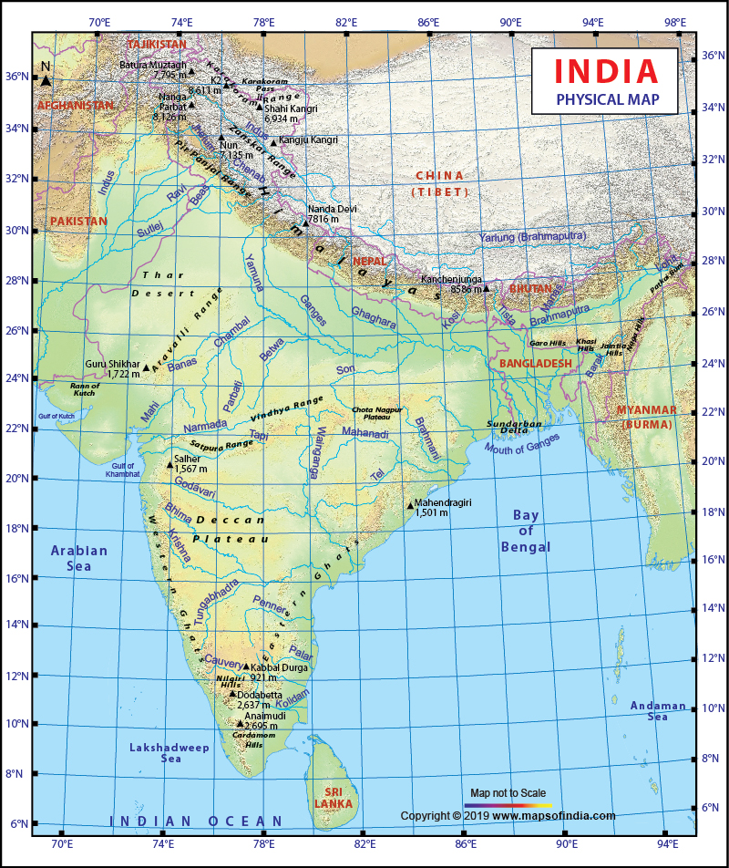 what is a physical map Physical Map Of India India Physical Map