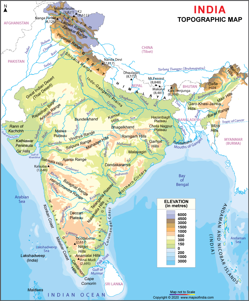 Topographic Map Of India