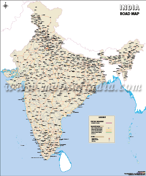 Wall Map of India Roads