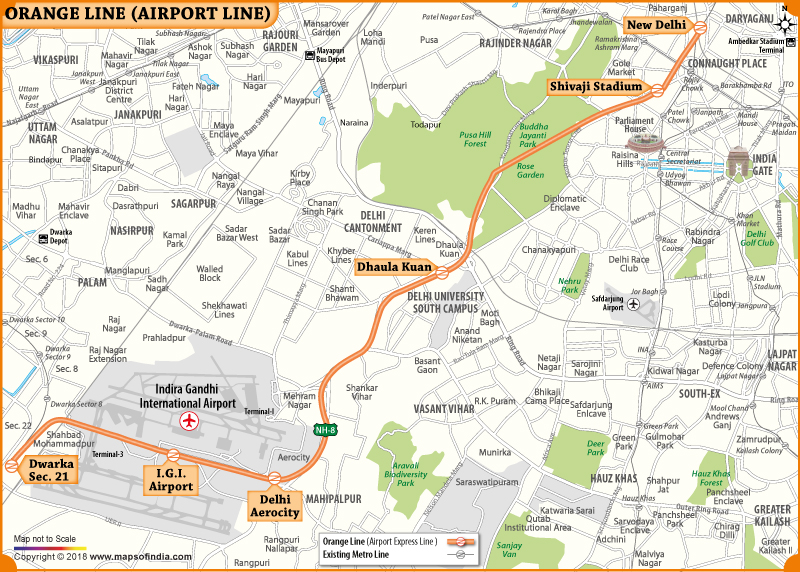 delhi palam airport map Delhi Metro Orange Line Airport Express Map New Delhi Dwarka delhi palam airport map