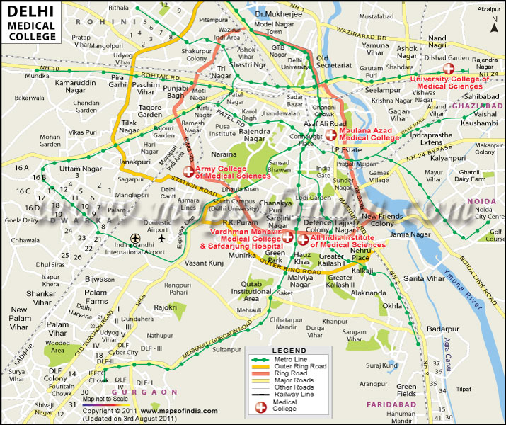 Location Map of Medical Colleges in Delhi