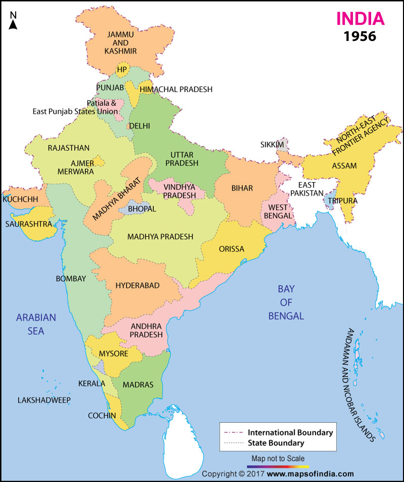 14 August 1947 Map Of India India In 1956, India Map In 1956