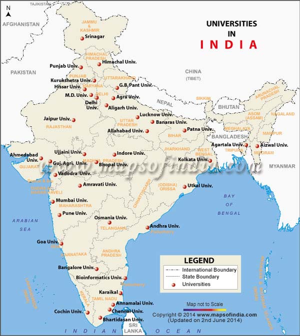 Location of Universities in India