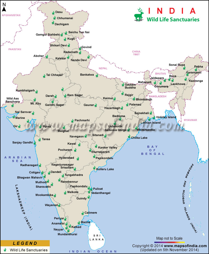 Wildlife Sanctuaries Map of India