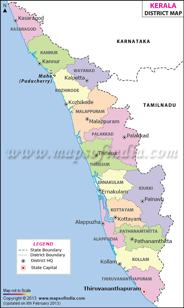 kerala in india map Kerala District Map kerala in india map