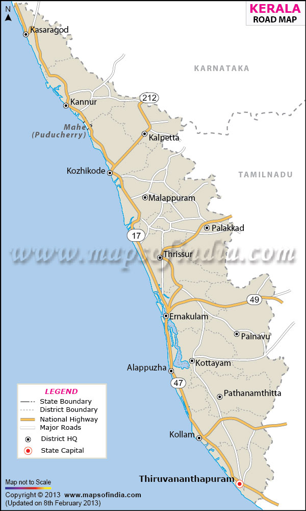 distance between various places in kerala to visit